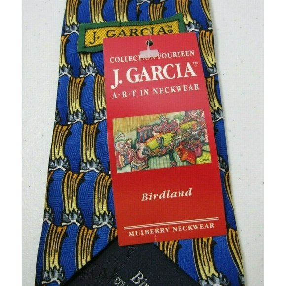 Men's Necktie J Garcia Tie Birdland Blue & Gold 100% Silk - Picture 5 of 6